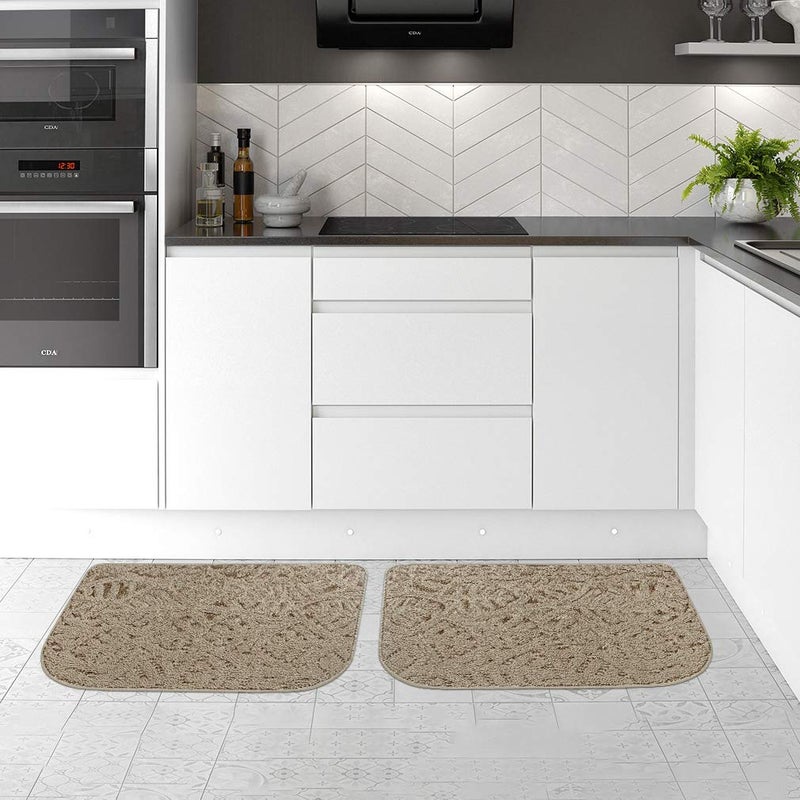 VANZAVANZU Non Slip Kitchen Rugs, 2 Pack 30"x18" Kitchen Mats Half Round Kitchen Carpet Mats, Designed in Latex Backing Absorbent and Machine Washable for Kitchen Doorway Bathroom Floors (Beige) - Image 1